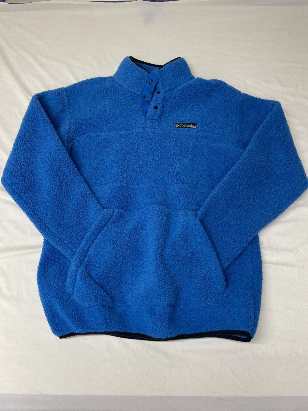 Bright blue sherpa fleece pullover